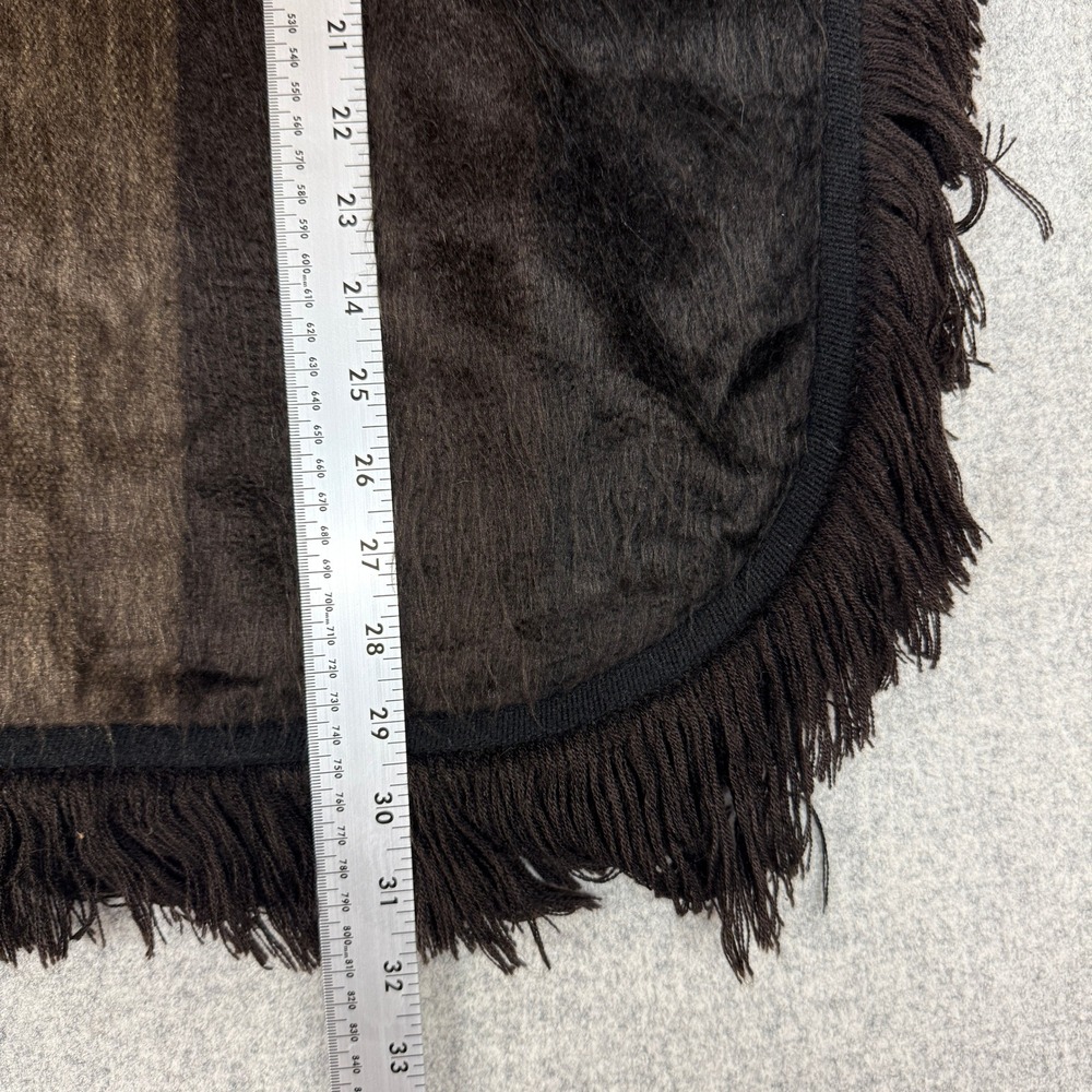 Unbranded Hooded Poncho One Size Brown Striped Fringe Button Wrap Bohemian Soft - Picture 7 of 8